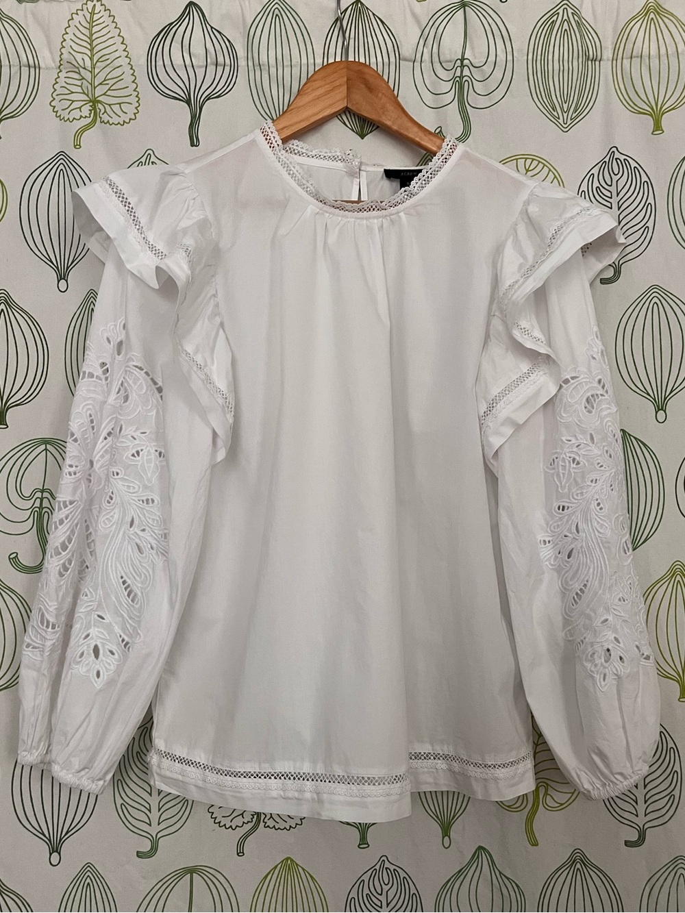J. Crew White Eyelet Ruffle Sleeve Blouse